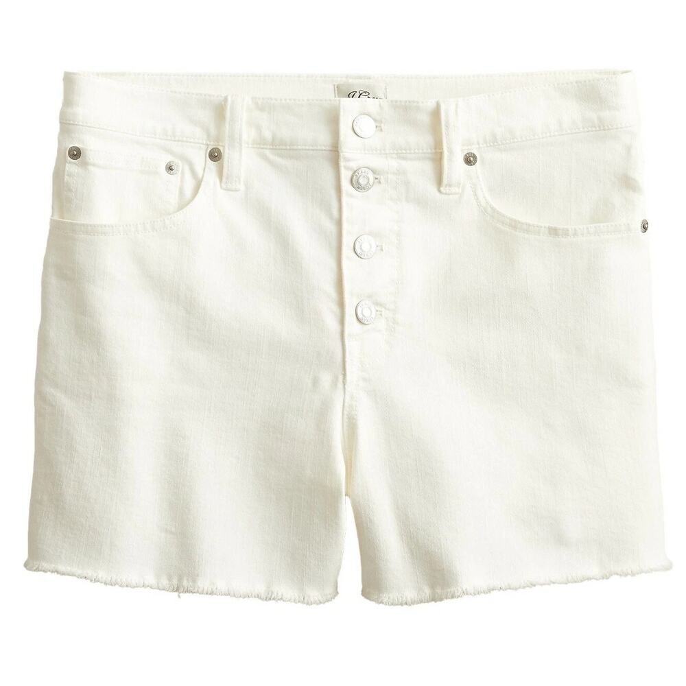 J. Crew High-Rise Raw Hem Stretch Denim Button Fly Jean Shorts Cream 28
